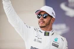 Lewis Hamilton, Mercedes AMG F1, celebrates after securing pole