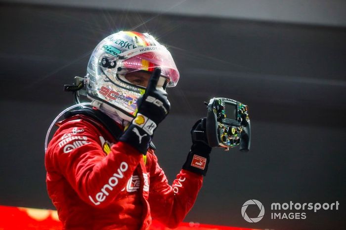 Race winner Sebastian Vettel, Ferrari celebrates in Parc Ferme 