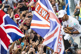 Lewis Hamilton, Mercedes AMG F1, first position, celebrates with the crowds