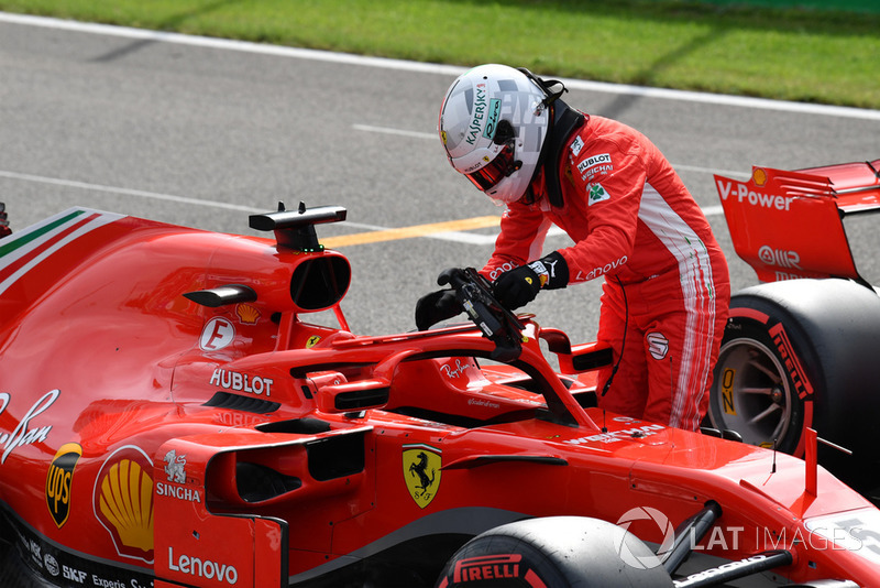 Sebastian Vettel, Ferrari SF71H in parc ferme 