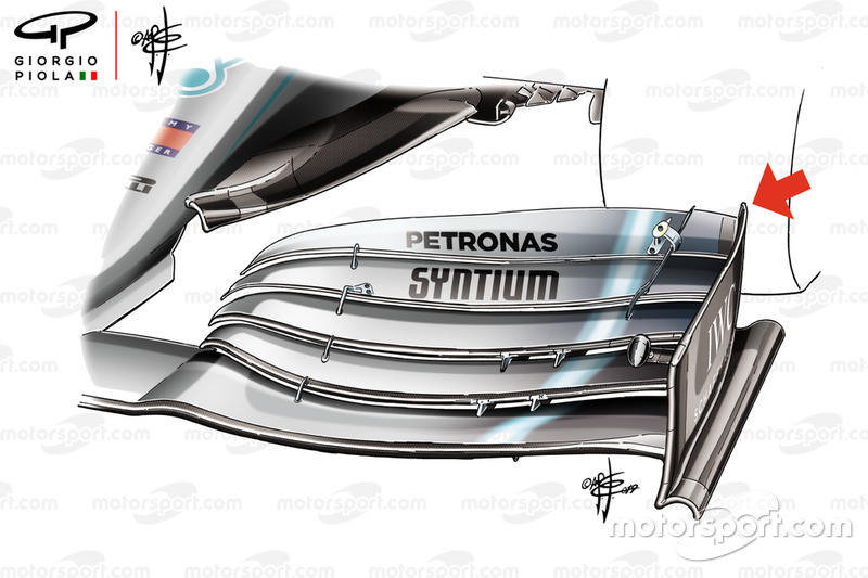 Mercedes-AMG F1 W10, dettaglio dell''ala anteriore