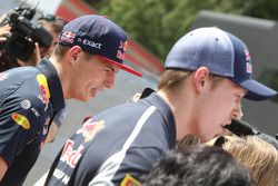 (L to R): Max Verstappen, Red Bull Racing and Daniil Kvyat, Scuderia Toro Rosso with the media