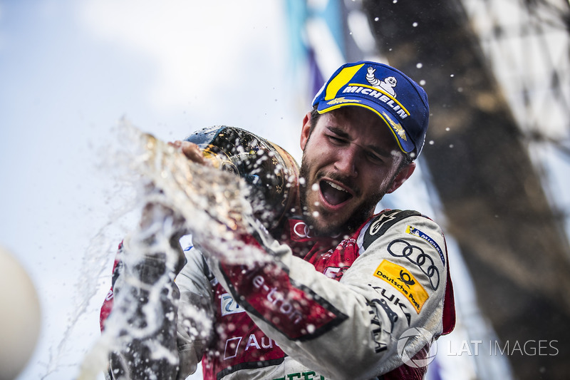 Daniel Abt, Audi Sport ABT Schaeffler, sprays the champagne after winning the race