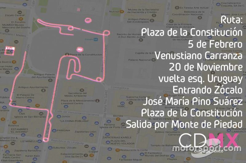 Ruta de la etapa en el Zócalo de la CDMX del WRC