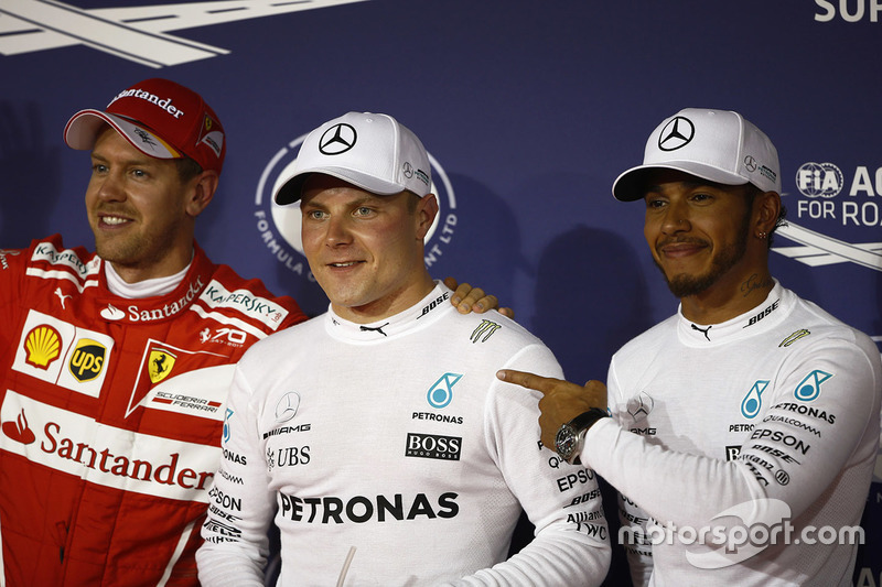 Polesitter: Valtteri Bottas, Mercedes AMG, second place Lewis Hamilton, Mercedes AMG, third place Se