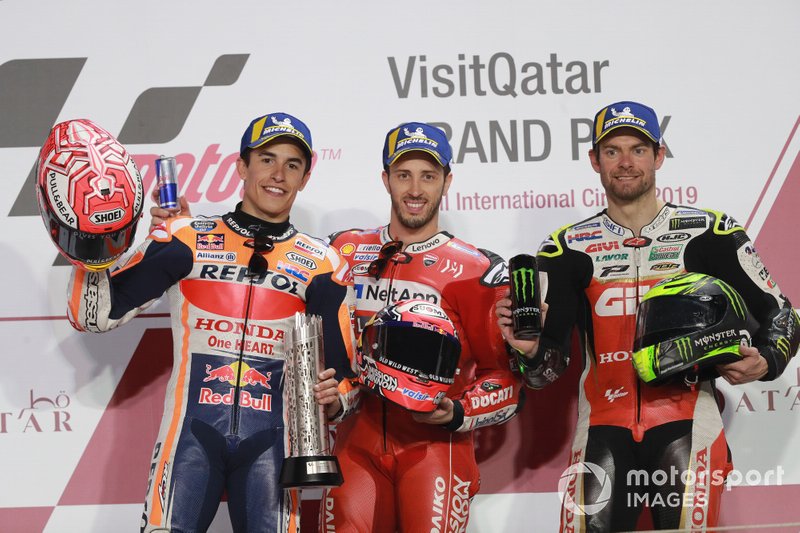 Podium: second place Marc Marquez, Repsol Honda Team, Race winner Andrea Dovizioso, Ducati Team, third place Cal Crutchlow, Team LCR Honda