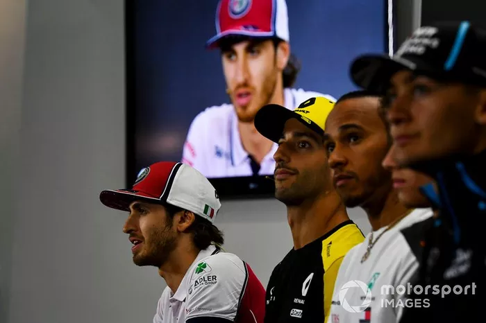 George Russell, Williams Racing, Lewis Hamilton, Mercedes AMG F1, Daniel Ricciardo, Renault F1 Team y Antonio Giovinazzi, Alfa Romeo Racing en la Conferencia de Prensa 