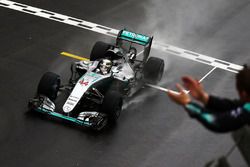 Ganador, Lewis Hamilton, Mercedes AMG F1 W07 Hybrid celebra al llevarse la bandera a cuadros