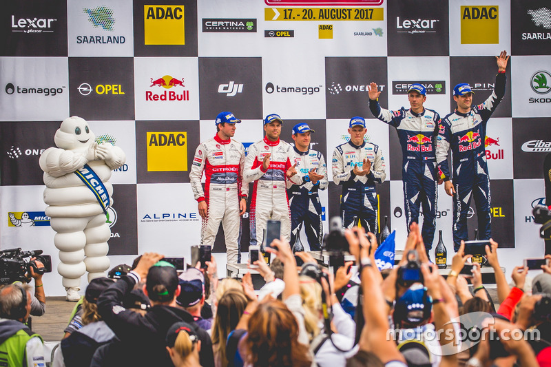 Podium : les troisièmes Sébastien Ogier, Julien Ingrassia, Ford Fiesta WRC, M-Sport