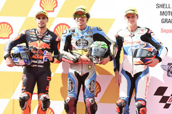 Pole sitter Franco Morbidelli, Marc VDS, second place Miguel Oliveira, Red Bull KTM Ajo, third place Fabio Quartararo, Pons HP 40
