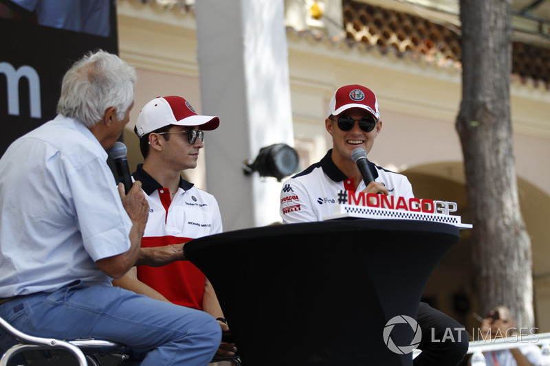 Charles Leclerc, Sauber and Marcus Ericsson, Sauber with Bob Constanduros, on stage