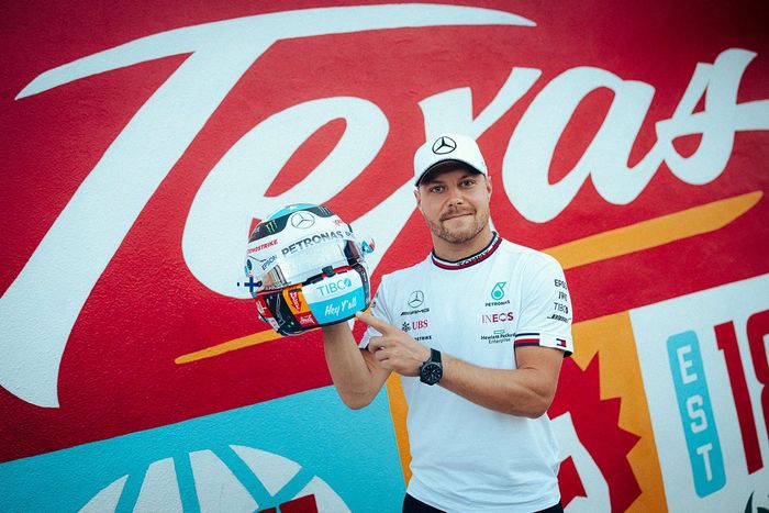 Valtteri Bottas, Mercedes con su casco para el GP de Estados Unidos 