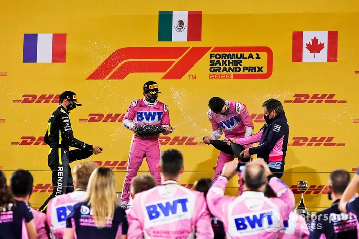 Podio: Sergio Pérez, Esteban Ocon, Lance Stroll