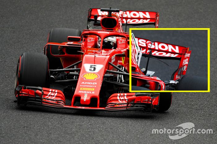 Sebastian Vettel, Ferrari SF71H, comparación alerón trasero viernes en Suzuka.