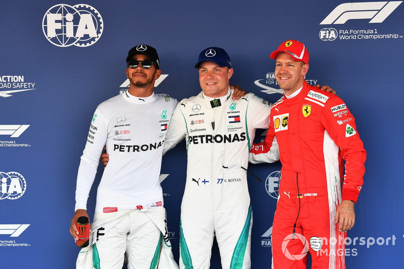 Start 3 besar: 1. Valtteri Bottas, Mercedes AMG F1, 2. Lewis Hamilton, Mercedes AMG F1, 3. Sebastian Vettel, Ferrari