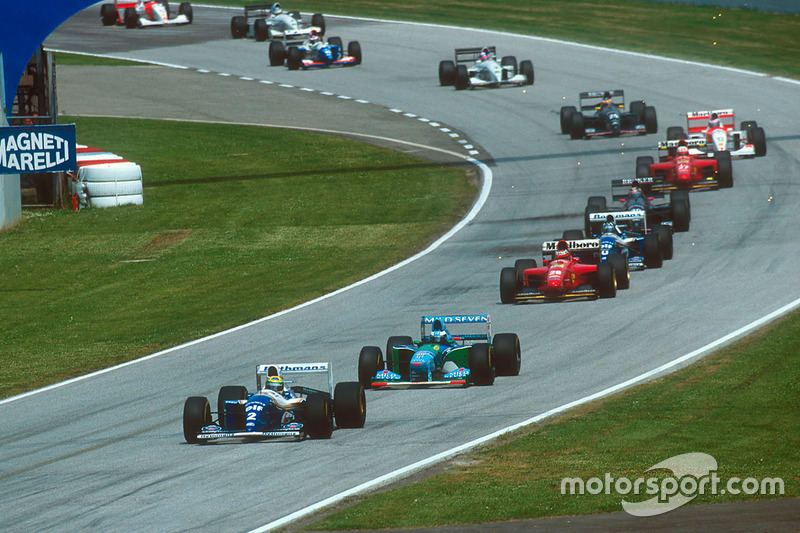 Ayrton Senna, Williams FW16; Michael Schumacher, Benetton B194; Gerhard Berger, Ferrari 412T1; Damon Hill, Williams FW16; Heinz-Harald Frentzen, Sauber C13