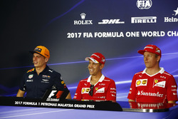 Max Verstappen, Red Bull Racing, Sebastian Vettel, Ferrari, Kimi Raikkonen, Ferrari, in the FIA press conference