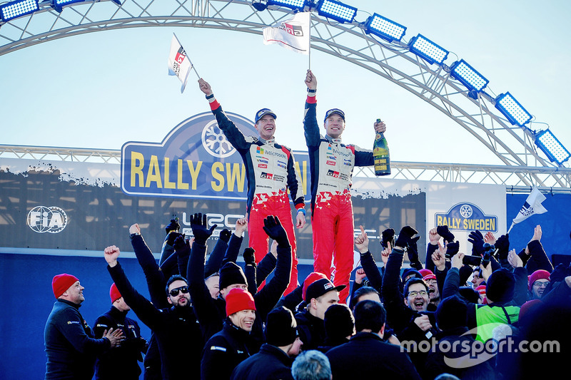 Ganadores del Rally de Suecia 2017 Jari-Matti Latvala, Miikka Anttila, Toyota Yaris WRC, Toyota Racing