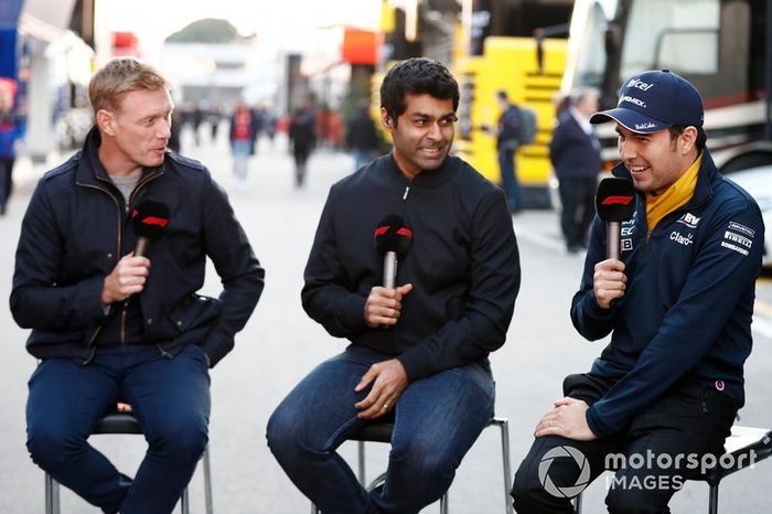 Simon Lazenby, Sky TV, Karun Chandhok, Sky TV y Sergio Pérez, SportPesa Racing Point F1 Team