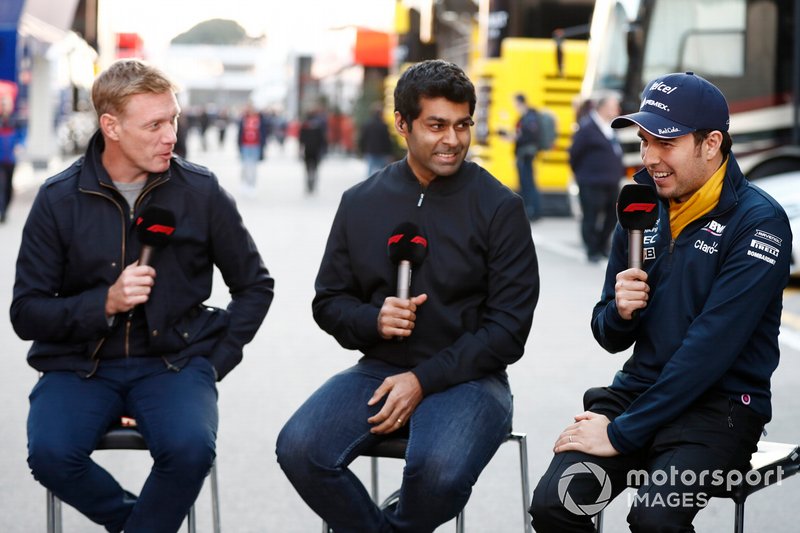 Simon Lazenby, Sky TV, Karun Chandhok, Sky TV and Sergio Perez, SportPesa Racing Point F1 Team