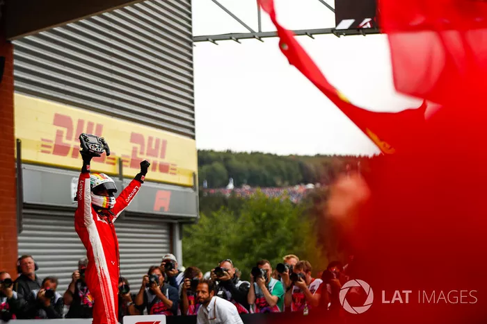 Sebastian Vettel, Ferrari, tras la victoria