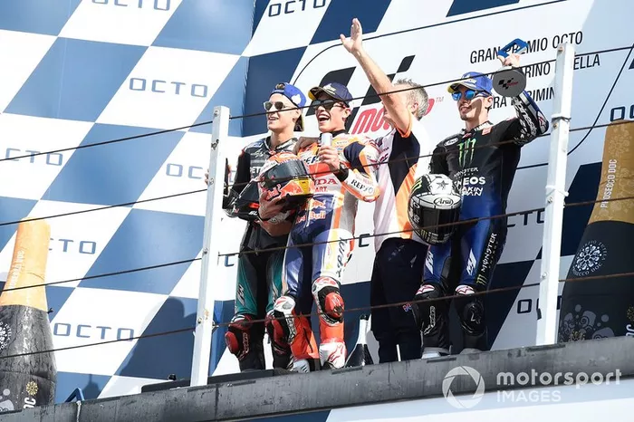 #51 Marc Marquez, Repsol Honda Team, second place Fabio Quartararo, Petronas Yamaha SRT, third place Maverick Vinales, Yamaha Factory Racing