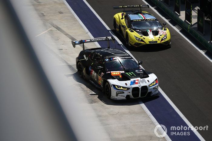 #46 Team WRT BMW M4 LMGT3: Ahmad Al Harthy, Valentino Rossi, Maxime Martin, #60 Iron Lynx Lamborghini Huracan LMGT3 Evo2: Claudio Schiavoni, Matteo Cressoni, Franck Perera.