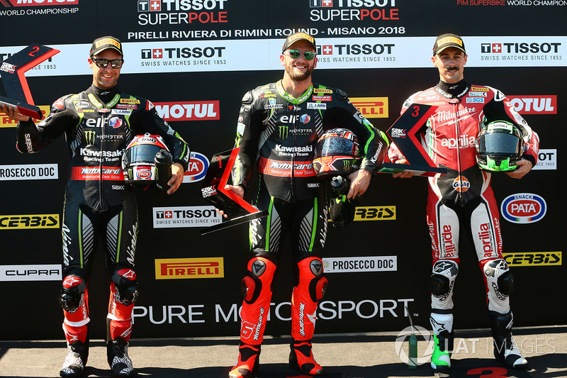 Pole: Tom Sykes, Kawasaki Racing, 2. Jonathan Rea, Kawasaki Racing, 3. Eugene Laverty, Milwaukee Aprilia