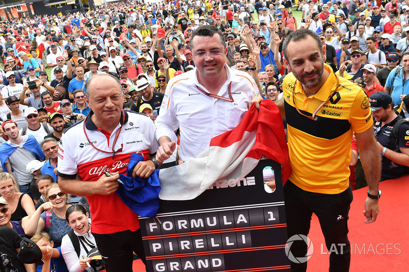 Frederic Vasseur, Sauber, Team Principal, Eric Boullier, McLaren Racing Director y Cyril Abiteboul, Renault Sport F1