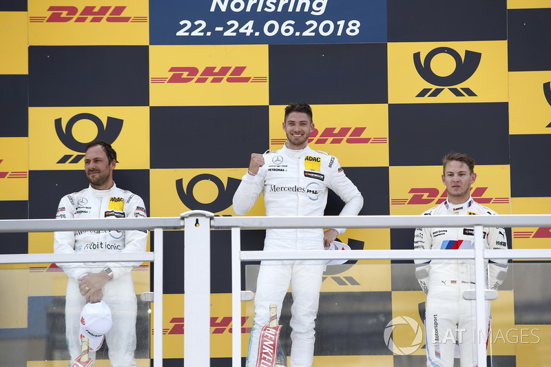 Podium: Race winnaar Mattias Ekström, Audi Sport Team Abt Sportsline, tweede Gary Paffett, Mercedes-AMG Team HWA, derde Marco Wittmann, BMW Team RMG