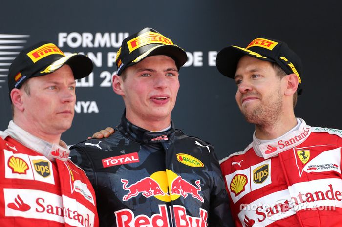 Kimi Raikkonen, Scuderia Ferrari, Max Verstappen, Red Bull Racing y Sebastian Vettel, Scuderia Ferra