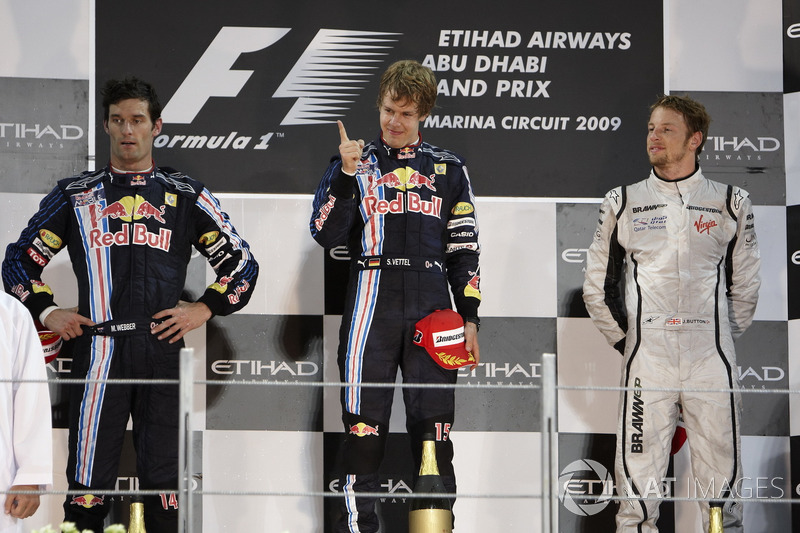 Podio: segundo lugar Mark Webber, Red Bull Racing, ganador de la carrera Sebastian Vettel, Red Bull 