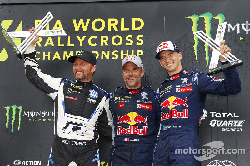 Winner Sébastien Loeb, Team Peugeot Total, second place Petter Solberg, PSRX Volkswagen Sweden, third place Timmy Hansen, Team Peugeot Total