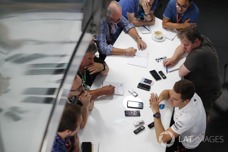Stoffel Vandoorne, McLaren, holds a press conference