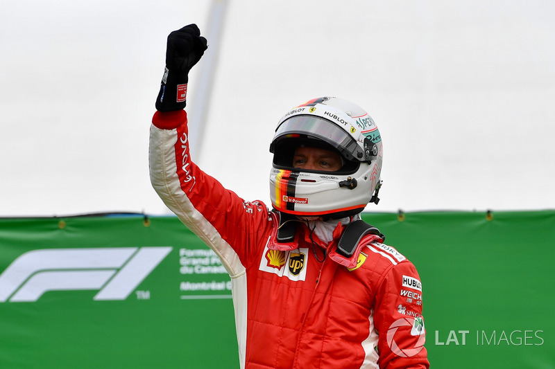 Race winner Sebastian Vettel, Ferrari celebrates in parc ferme