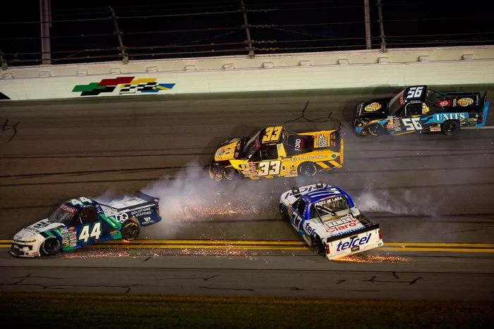 Andres Perez de Lara, Spire Motorsports Chevrolet, Bayley Currey, Niece Motorsports Chevrolet, Timmy Hill, Timmy Hill Motorsports Toyota, Layne Riggs, Front Row Motorsports Ford, Jake Garcia, ThorSport Racing Ford