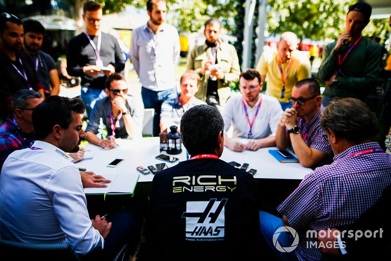Guenther Steiner, Team Principal, Haas F1 Team speaks with the media