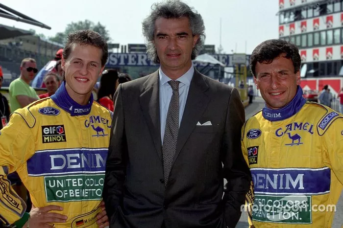 Michael Schumacher, Flavio Briatore, and Riccardo Patrese, Benetton