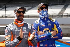 Marco Andretti teammates James Hinchcliffe and Alexander Rossi, Andretti Herta with Marco & Curb-Agajanian Honda celebrates after winning the NTT P1 Award and pole
