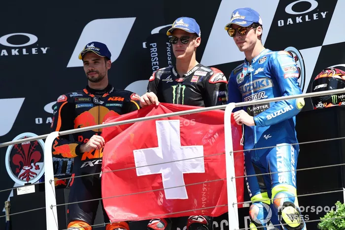 Podio: ganador de la carrera Fabio Quartararo, Yamaha Factory Racing, segundo lugar Miguel Oliveira, Red Bull KTM Factory Racing, tercer lugar Joan Mir, Team Suzuki MotoGP
