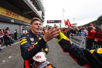 Max Verstappen, Red Bull Racing, celebrates third place in parc ferme