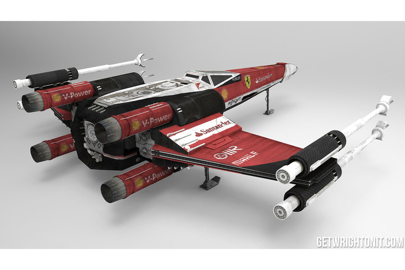 X-Wing de Star Wars avec une livrée Ferrari
