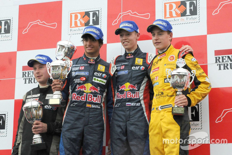 Podium: race winner Daniil Kvyat, Koiranen GP, second place Carlos Sainz Jr., Koiranen GP, third place Stoffel Vandoorne, KTR