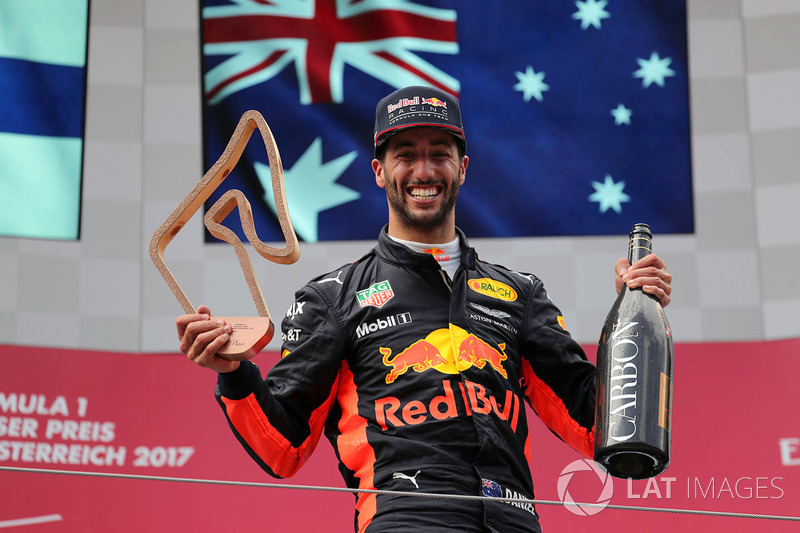 Third place Daniel Ricciardo, Red Bull Racing celebrates on the podium