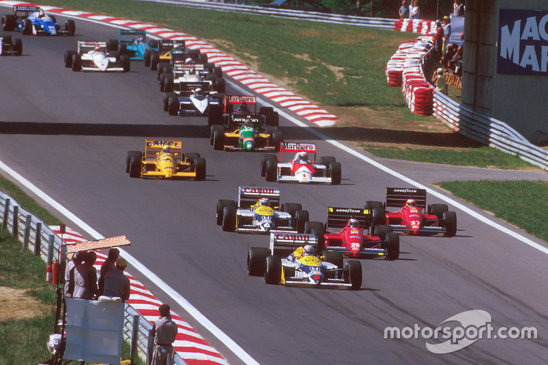 Nigel Mansell, Williams FW11B Honda; Gerhard Berger, Ferrari F187; Michele Alboreto, Ferrari F187; N