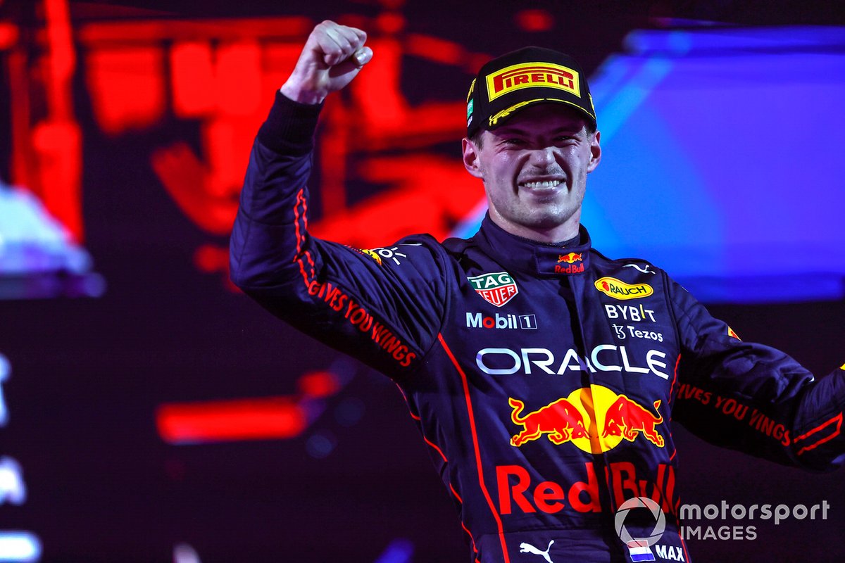 Max Verstappen, Red Bull Racing, 1st position, celebrates on the podium