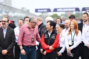 Stefano Domenicali, CEO of the Formula One Group and Ayao Komatsu, Team Principal of Haas F1