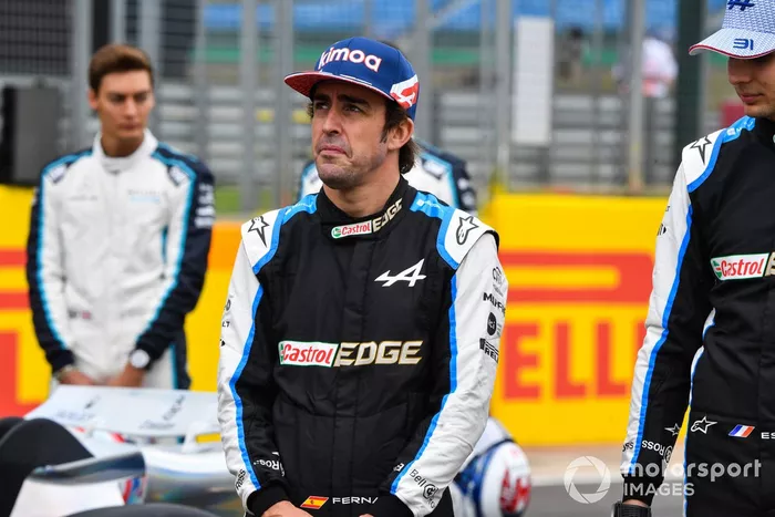 The 2022 Formula 1 car launch event on the Silverstone grid. Fernando Alonso, Alpine F1 and Esteban Ocon, Alpine F1