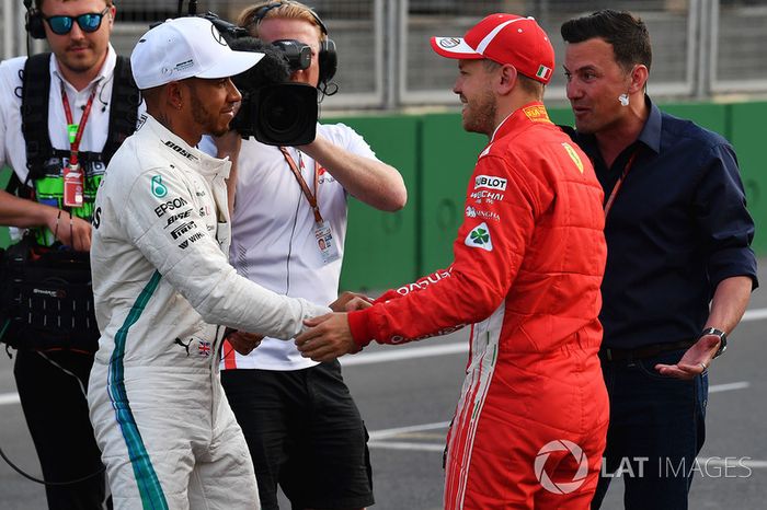 Lewis Hamilton, Mercedes-AMG F1 y Sebastian Vettel, Ferrari