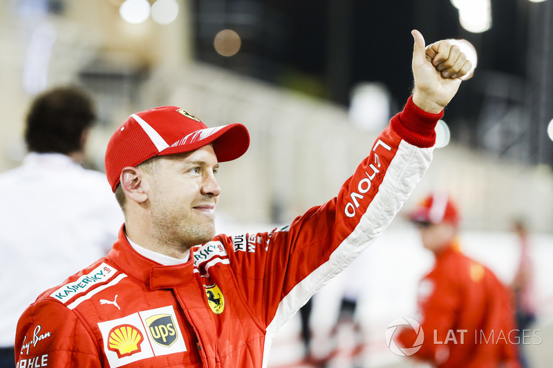 Sebastian Vettel, Ferrari, fête sa pole position